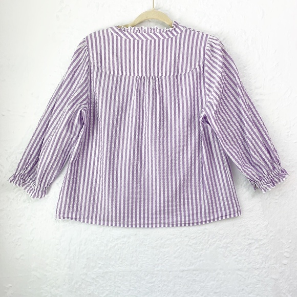 Talbots Charming Stripe Seersucker Popover Top in Deep Lavender Metallic Sz L - Picture 3 of 13